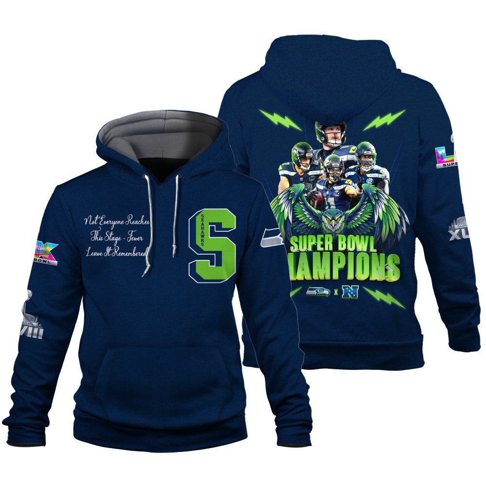 Seattle Seahawks Super Bowl LX Champions Graphic Design 3D Hoodie
