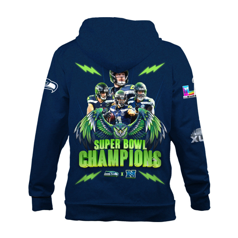 Seattle Seahawks Super Bowl LX Champions Graphic Design 3D Zip Hoodie