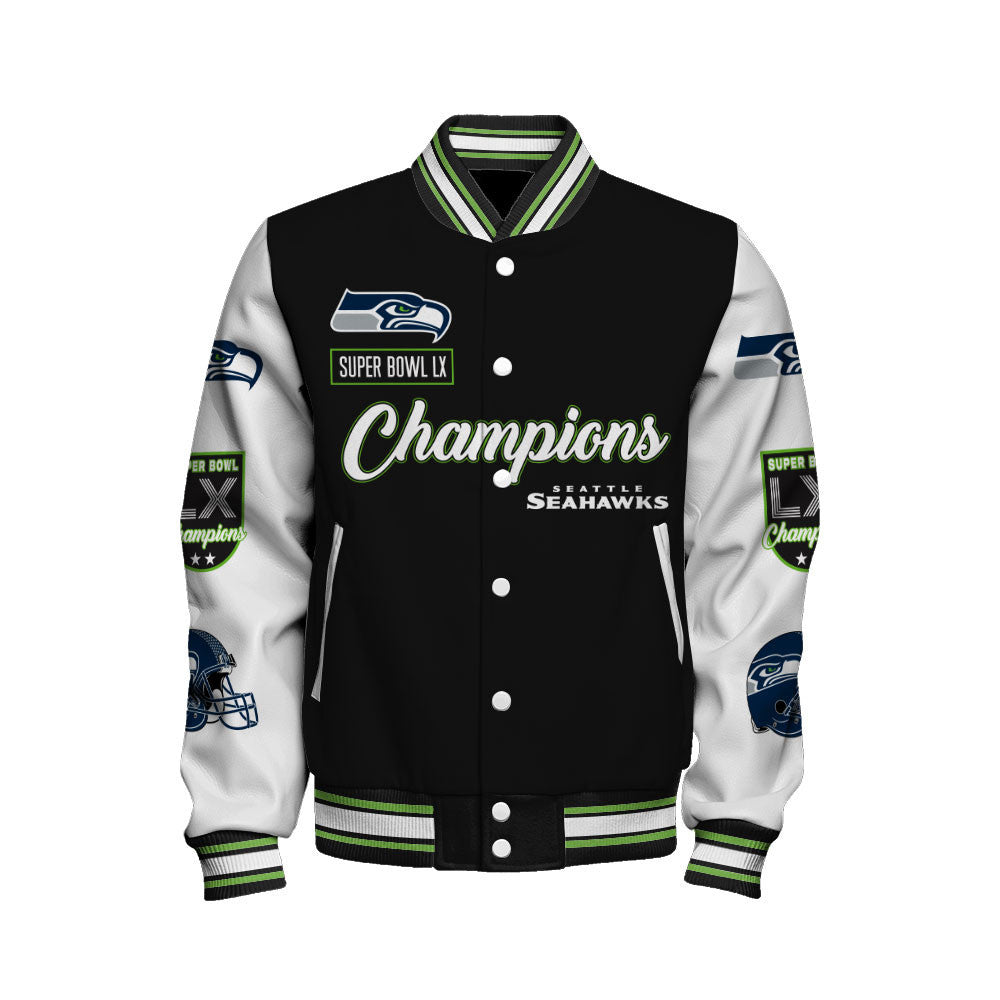 Seattle Seahawks Super Bowl LX Champions Wordmark Varsity Jacket
