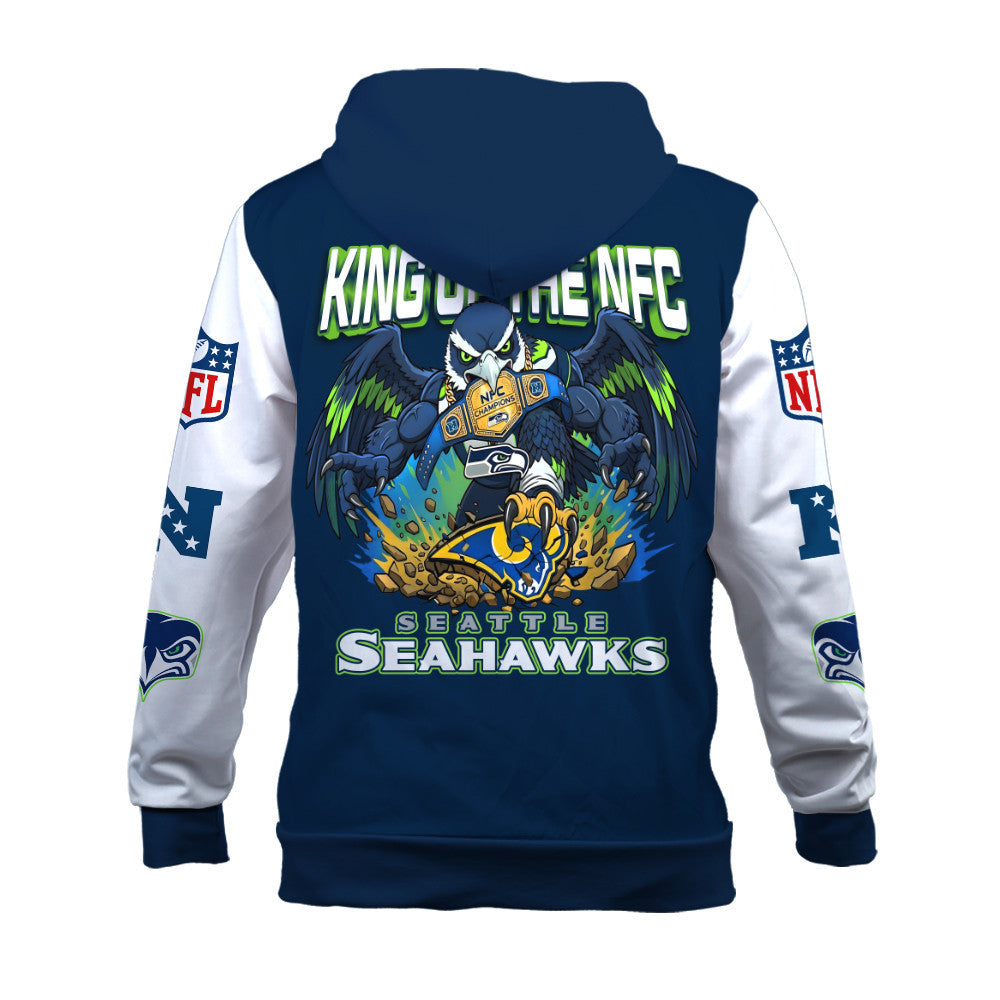 Seattle Seahawks King of The NFC 2025-26 Champions 3D Zip Hoodie