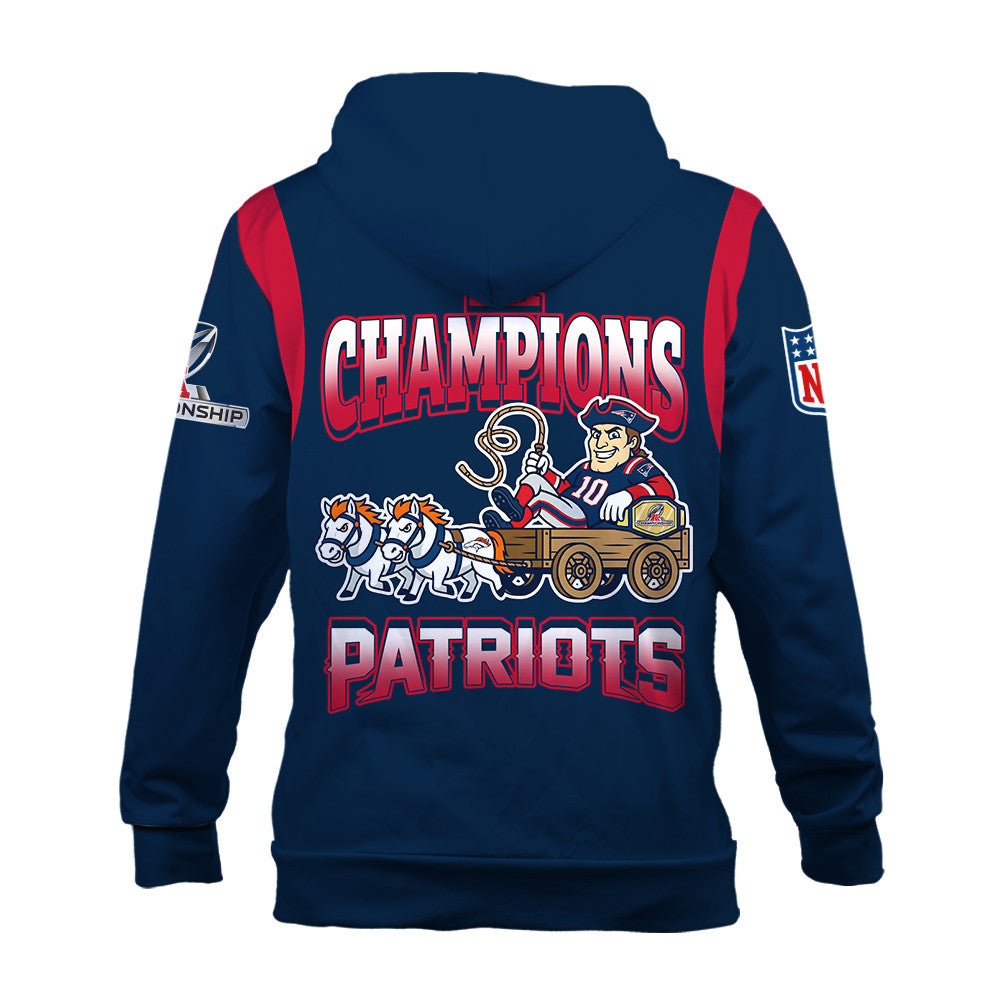 New England Patriots 2025 AFC Champions Built Different 3D Zip Hoodie