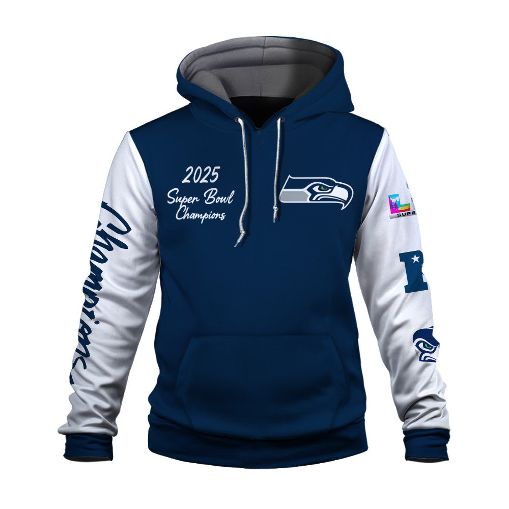Seattle Seahawks 2025-26 Super Bowl LX Champions 3D Hoodie