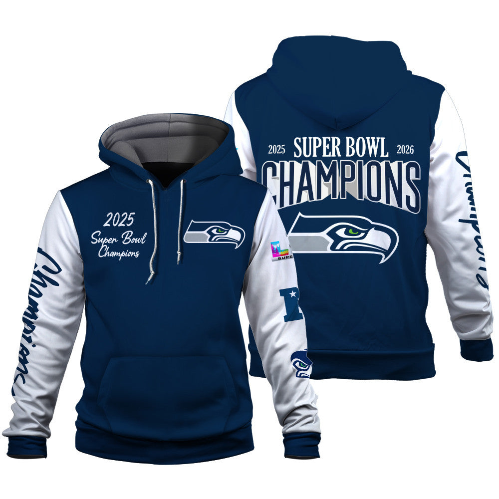 Seattle Seahawks 2025-26 Super Bowl LX Champions 3D Hoodie