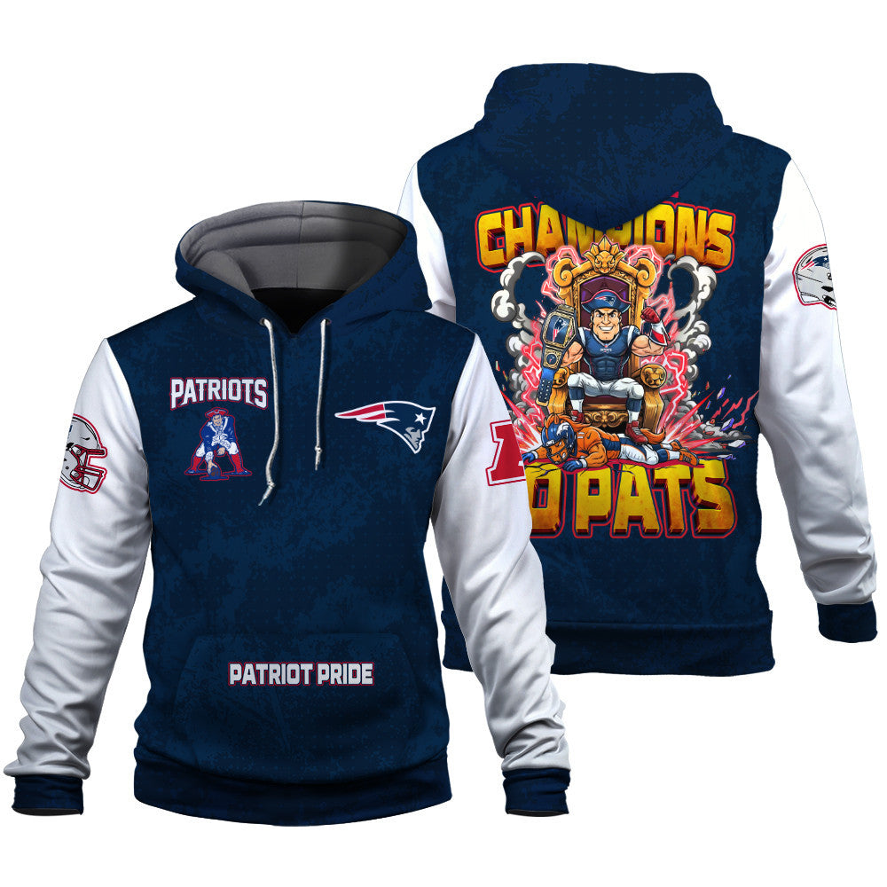 New England Patriots 2025 AFC Champions Mascot Style 3D Hoodie