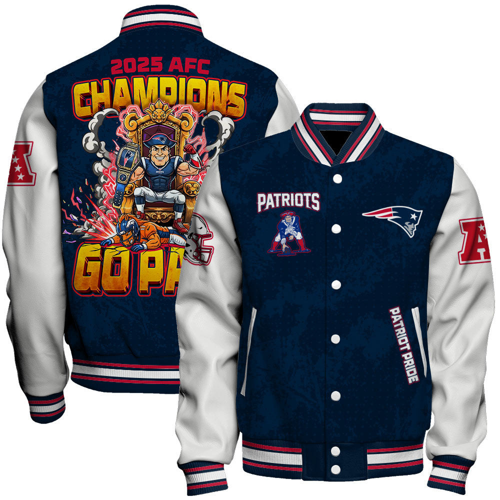 New England Patriots 2025 AFC Champions Mascot Style Varsity Jacket