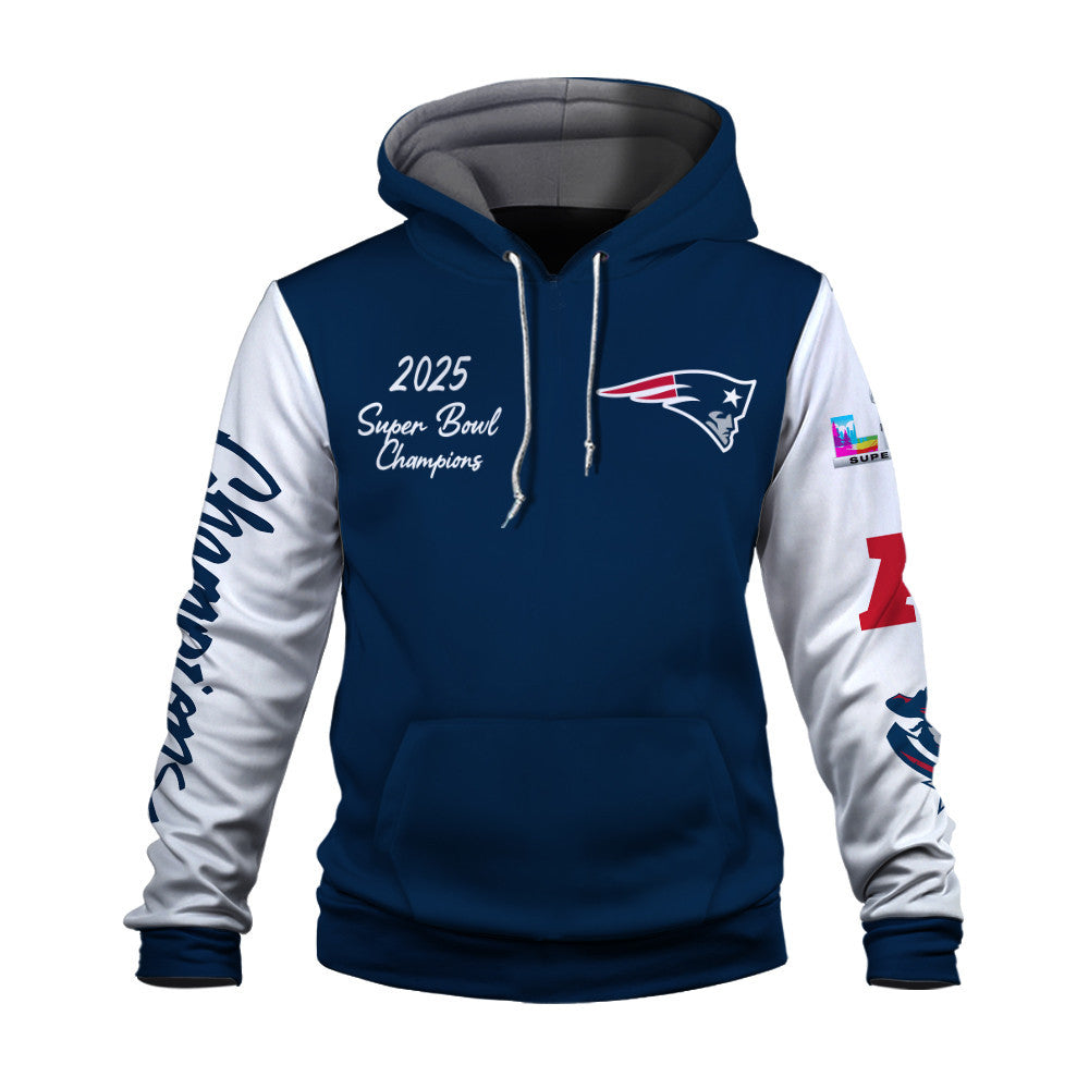 New England Patriots 2025-26 Super Bowl LX Champions 3D Hoodie