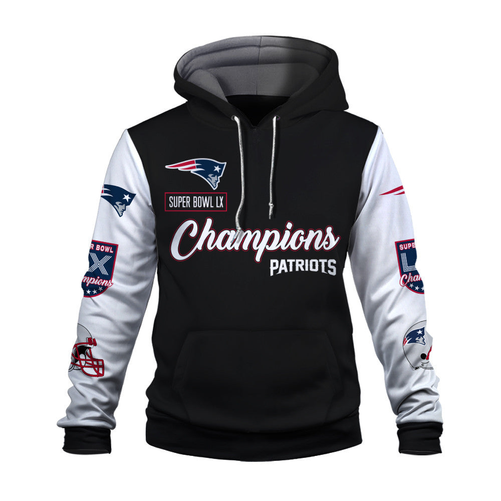 New England Patriots Super Bowl LX Champions Wordmark 3D Hoodie