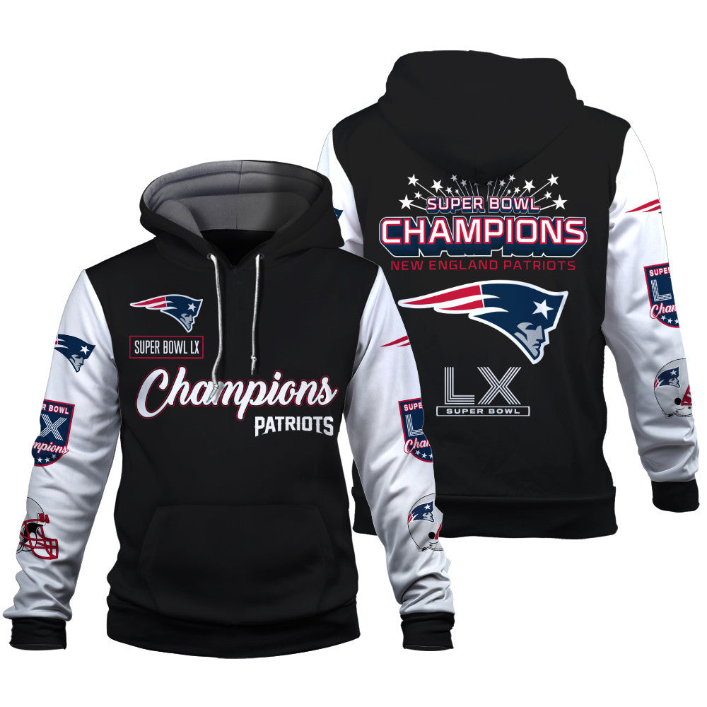 New England Patriots Super Bowl LX Champions Wordmark 3D Hoodie