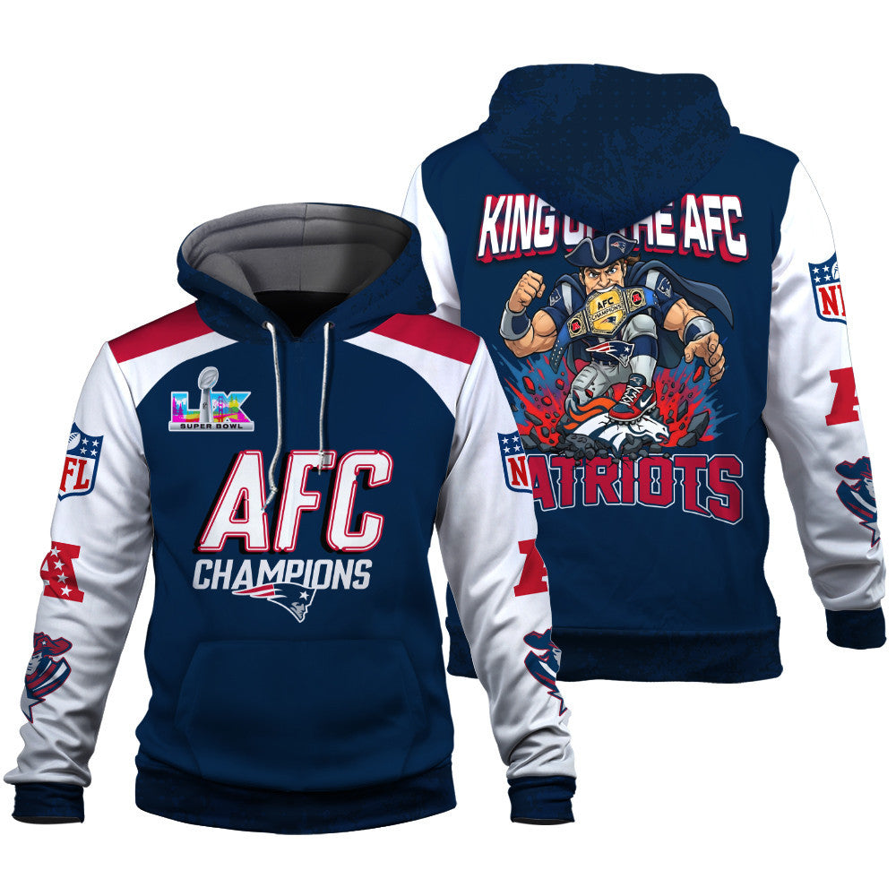 New England Patriots King of The NFC 2025-26 Champions 3D Hoodie